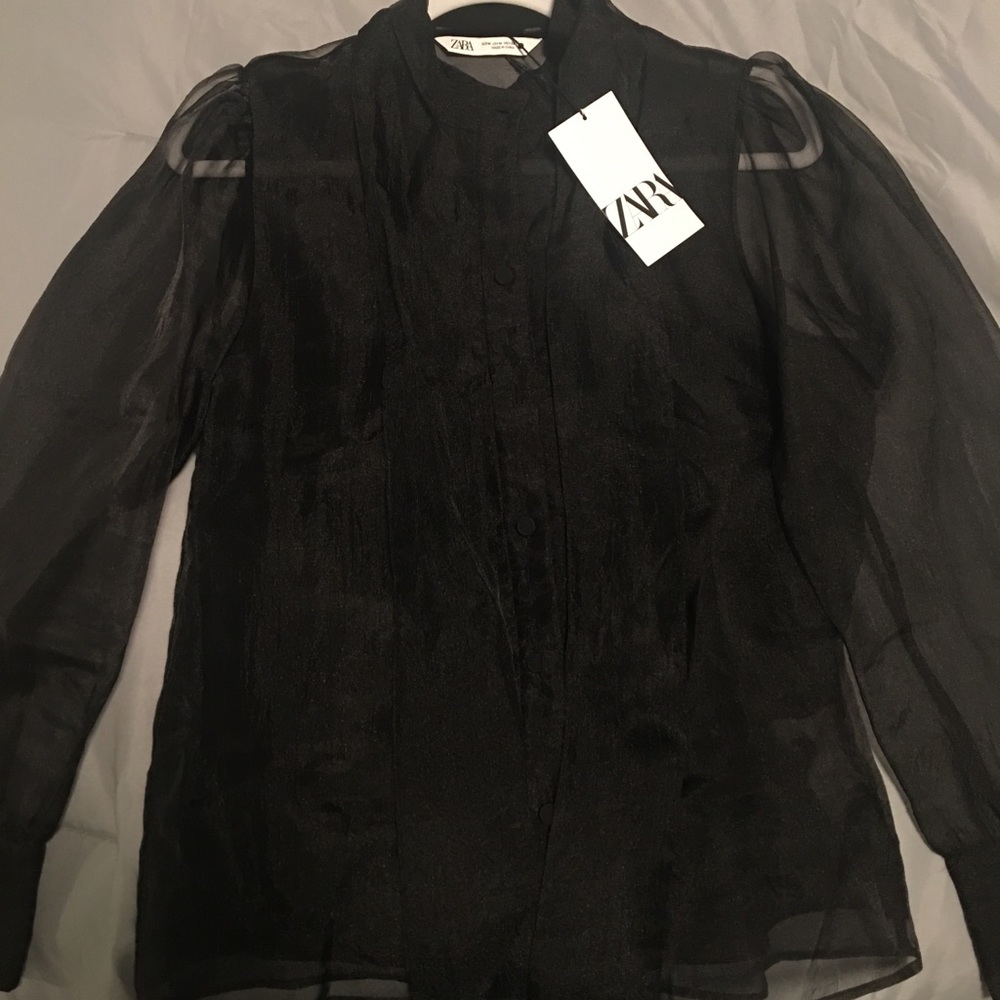 Organza Black Blouse With Tie